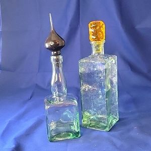 Pair of Vintage 90s Glass Jars with Funky Toppers